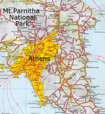 Mt. Parnitha is near Athens