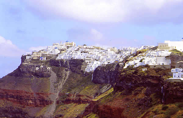 view across the caldera to town